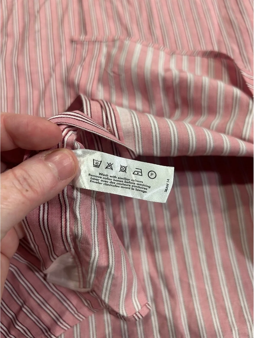 Thomas Pink Slim Fit Pink Striped Dress Shirt with White Collar and Cuffs